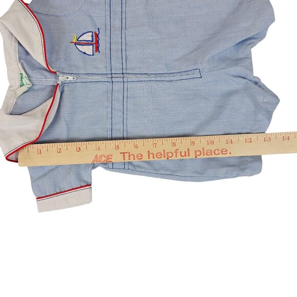 VTG Tiny Tots Original Light Blue/White Striped 3-6M Baby Romper/Jumpsuit + Hat - Picture 9 of 15